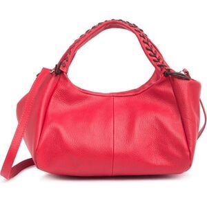 GIULIA Massari top handle bag pebbled red leather removable shoulder strap